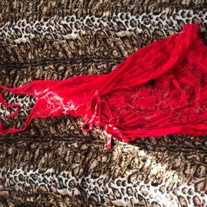 Dance wear red lace gown. Leg avenue